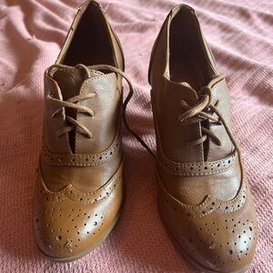 Brown Oxford heels lace booties